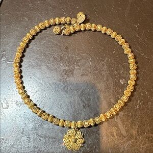 Miriam Haskell Gold Textured Bead Necklace
